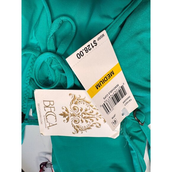 Becca One Piece Size Medium Removable Padded Swimsuit Green NWT Ruffle V- Neck - Picture 3 of 8